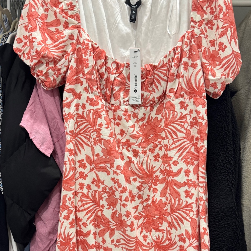 Aqua Coral Floral Puff Sleeve Blouse